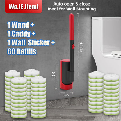 Disposable Toilet Brush Cleaning System with Wand Cleaner Refills,Toilet Cleaning Stick,Wall Mounted Toilet Wand Kit,60 Disposable Toilet Bowl Brush for Sink Bathtub Wash Basin (Green)