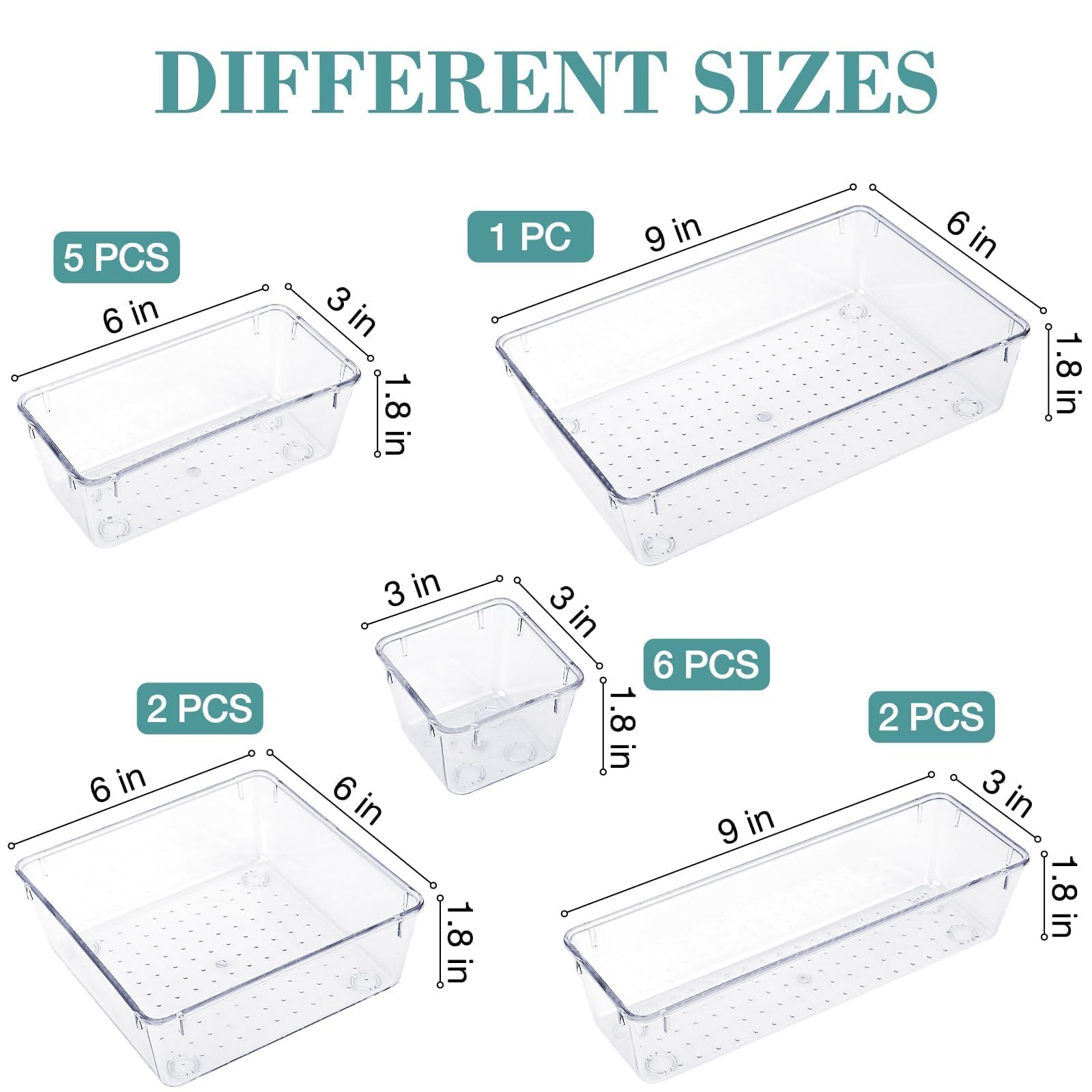 16 PCS Drawer Organizer Set, 5 Size Bathroom and kitchen organizer Trays