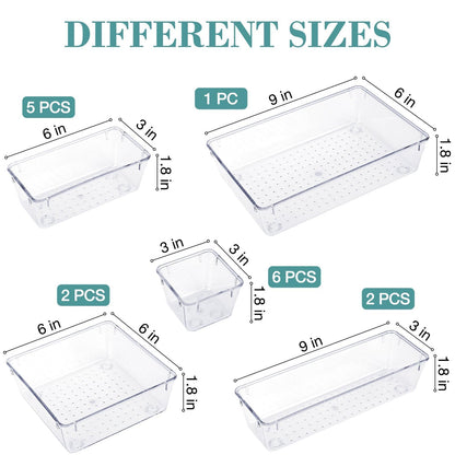 16 PCS Drawer Organizer Set, 5 Size Bathroom and kitchen organizer Trays