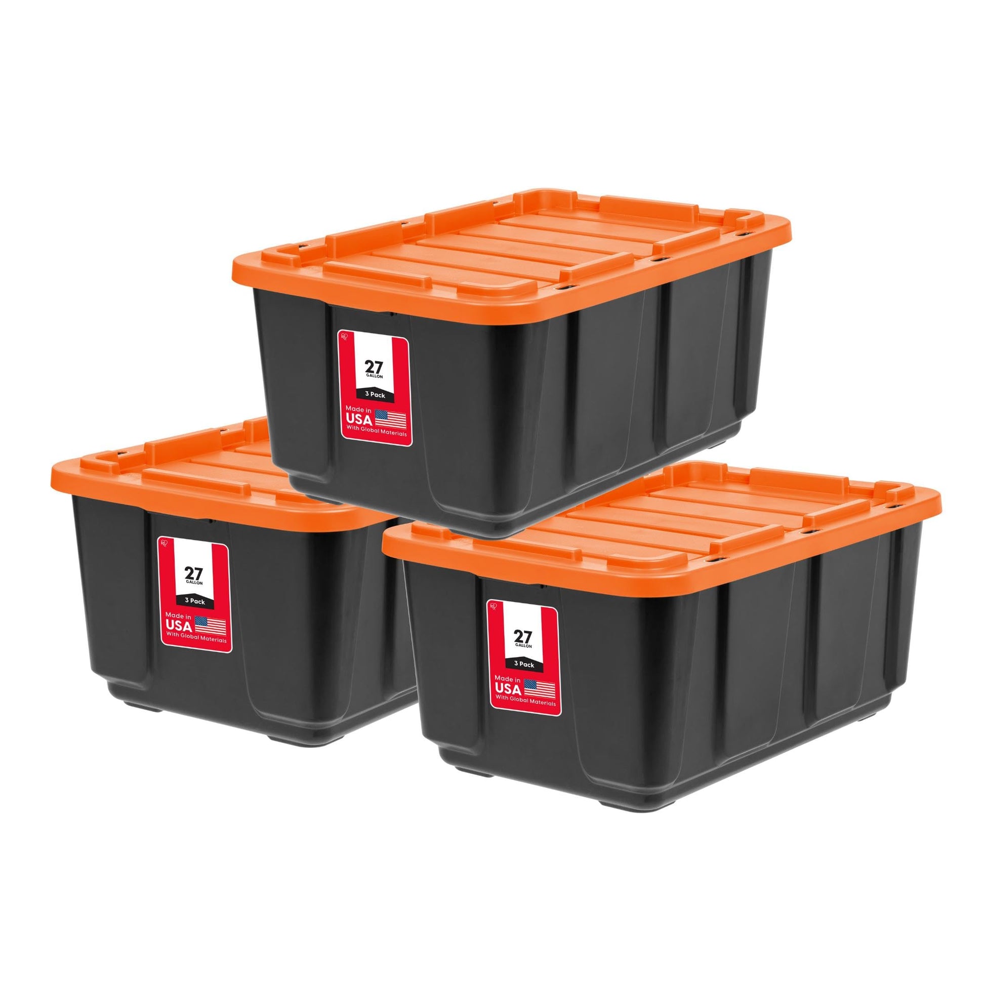 IRIS USA 3-Pack 27 Gal Heavy Duty Storage Tote Bins with Lids, Orange