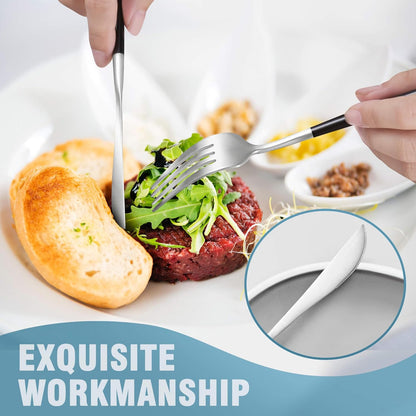 Matte Black Silver Silverware Set for 4,Modern Stainless Steel Brushed Cutlery Set,20-Pieces Heavy Duty Flatware Set,Knives Spoons and Forks Set Utensils Set, Satin Finish, Dishwasher Safe