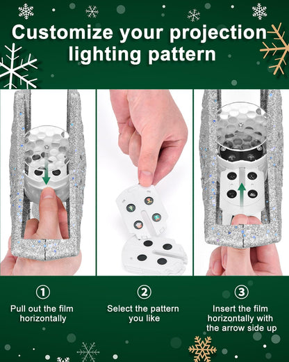 Kesfitt Christmas Tree Topper with 10M Colorful Light Cord, Tree Top Star Decoration with 6 Projection Modes, Silver Tree Topper Lighted 3D Glitter Dynamic Projection for Xmas Party Holiday