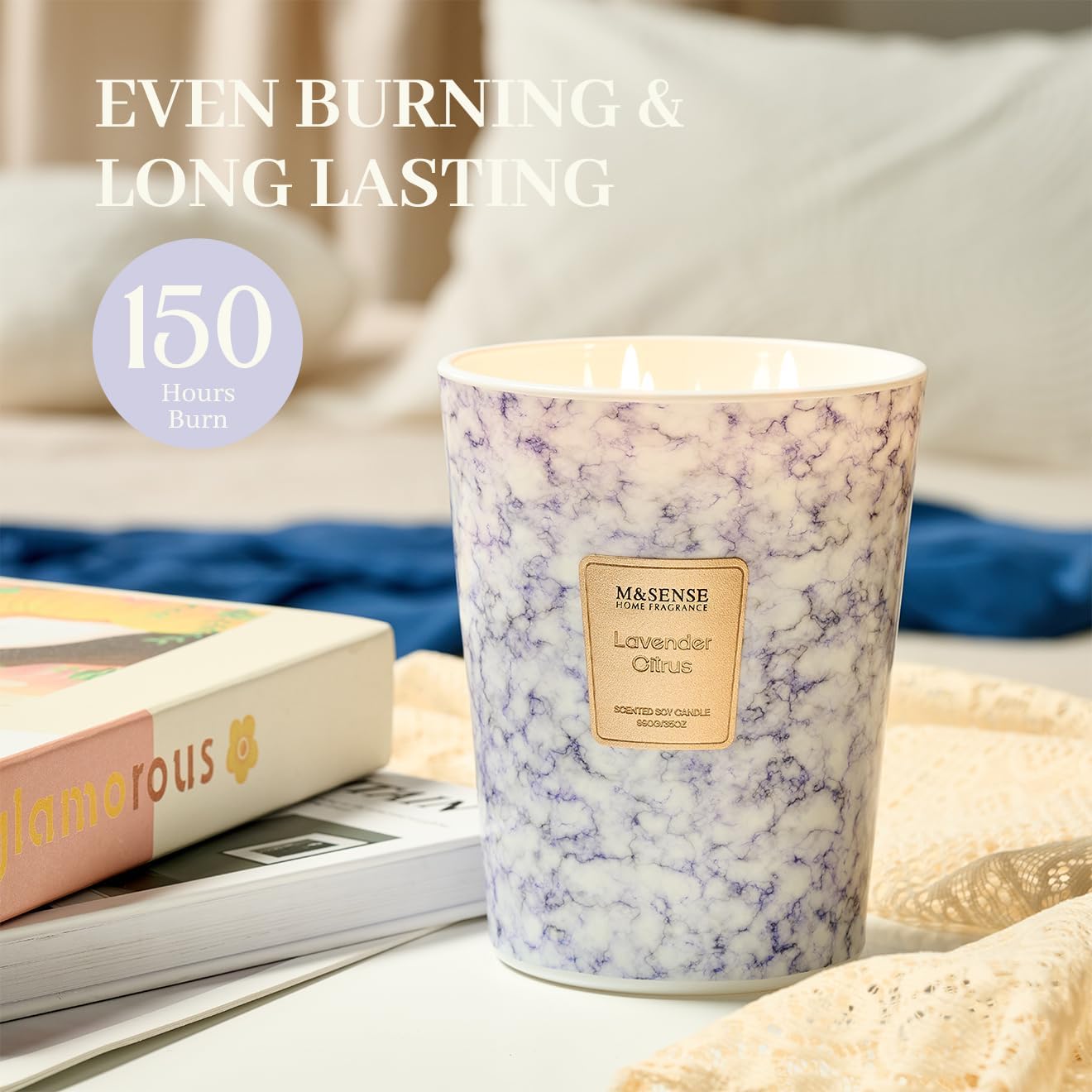 M&SENSE LavenderCitrus Scented Candles for Home, 3-Wick Highly Scented Jar Candles, Extra Large Candle 35 Oz 150 Hours Long Lasting Burning, Relaxing Aromatherapy Candle for Stress Relief, Meditation