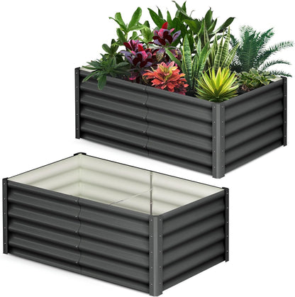 Large Outdoor Planter Boxes Kit Set of 2,6x3x1.5ft Galvanized Raised Bed Planter with Open-Ended Base Design, Elevated for Outdoor Plants, Durable Raised Bed for Gardening,Green