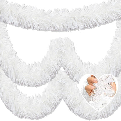 50 Feet Christmas Tinsel Garland, Metallic Twist Wall Hanging Backdrop for Parade Floats, Christmas Eve, New Year, Valentine's Day Party Decorations (Macaron White, 2in x 50ft)