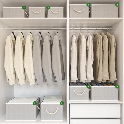 Closet Storage Bins, Linen Closet Organizers and Storage Basket for Shelves, Collapsible Shelf Baskets for Organizing Shelves, Bedroom Clothes Basket, Gray, 3 Pack