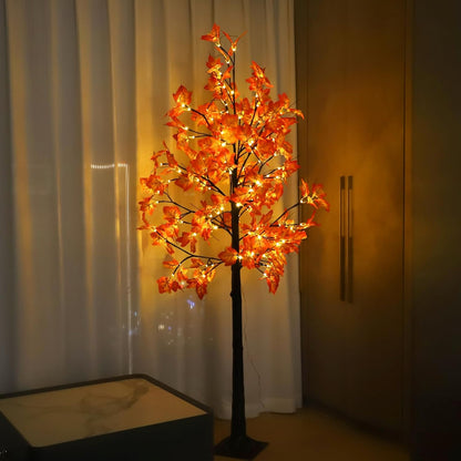 2 Pack 6FT 240LED Fall Lighted Maple Orange Tree Lights Thanksgiving Decoration Artificial Tree Lights USB Powered DIY Table Light for Desktop Autumn Harvest Party Indoor Ourdoor Decor