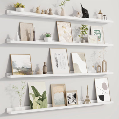 Picture Ledge Shelf for Wall, Floating Shelves Set of 4, 48 Inch Long Nursery Book Shelves for Toys Storage, Kids Bookshelf Wall Mounted for Books Photo Frames, White