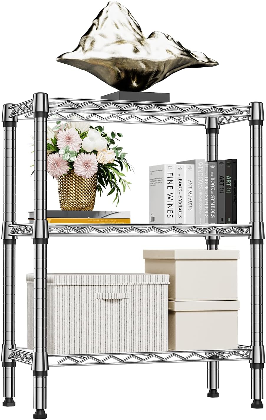 750 lbs 3 Tier Shelf Metal Storage Shelves Wire Rack Closet Organizers for Garage Kitchen Bathroom Laundry Chrome 11.8" D x 25.6" W x 31.5" H