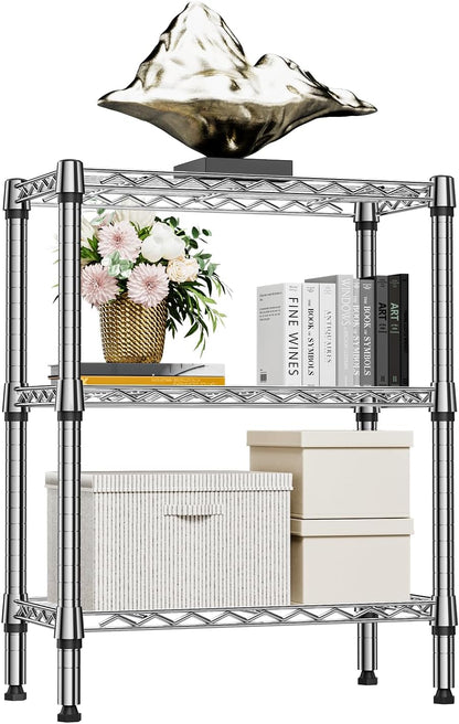 750 lbs 3 Tier Shelf Metal Storage Shelves Wire Rack Closet Organizers for Garage Kitchen Bathroom Laundry Chrome 11.8" D x 25.6" W x 31.5" H