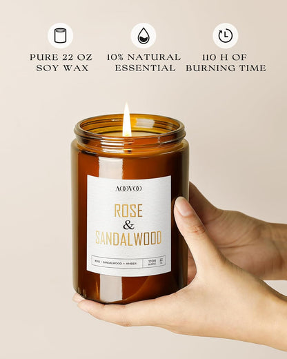AOOVOO Rose Sandalwood Candles - 22 oz Scented Candles, Aromatherapy Candle, Soy Candle for Home Scented
