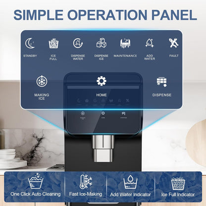 3-in-1 Nugget Ice Maker with Ice & Water Dispenser - 90Lbs/24H Pellet Chewable Ice, Self-Cleaning Countertop Stainless Steel Ice Machine for Commercial, Office, Kitchen, Party (Quiet Operation)