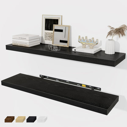 Fun Memories Black Floating Shelves 36 Inch Long, Rustic Farmhouse Bathroom Shelves Over Toliet, 36 x 8 Inch Floating Shelves for Wall, Deep Wall Shelf for Living Room, Kitchen, Bedroom, Set of 2