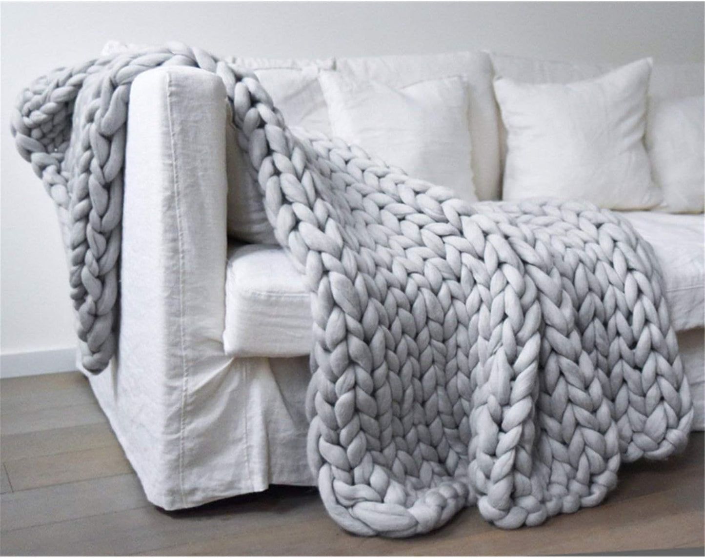 Chunky Knit Blanket Soft Handmade Knitting Throw for Bedroom Sofa Decor Super(Light Gray 40"x60")
