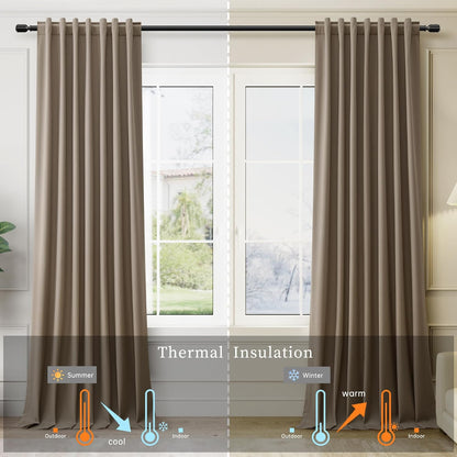 BOODII Linen Blackout Curtains for Bedroom 72 Inch Length 2 Panels Set Room Darkening Curtains Dark Brown Black Out Curtain Neutral Thermal Insulated Living Room Nursery Drapes Back Tab 52x72
