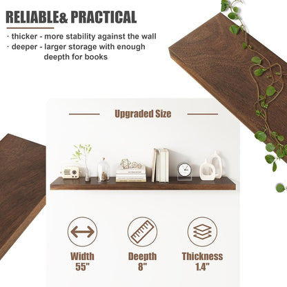 Floating Shelves for Wall, USA-Sourced Walnut Wood 55 Inch Long Wall Shelves, Natural Wooden Wall Mounted Picture Ledge Shelf, Nursery Book Storage Shelf Kids Bookshelf, Display Shelf for Bathroom