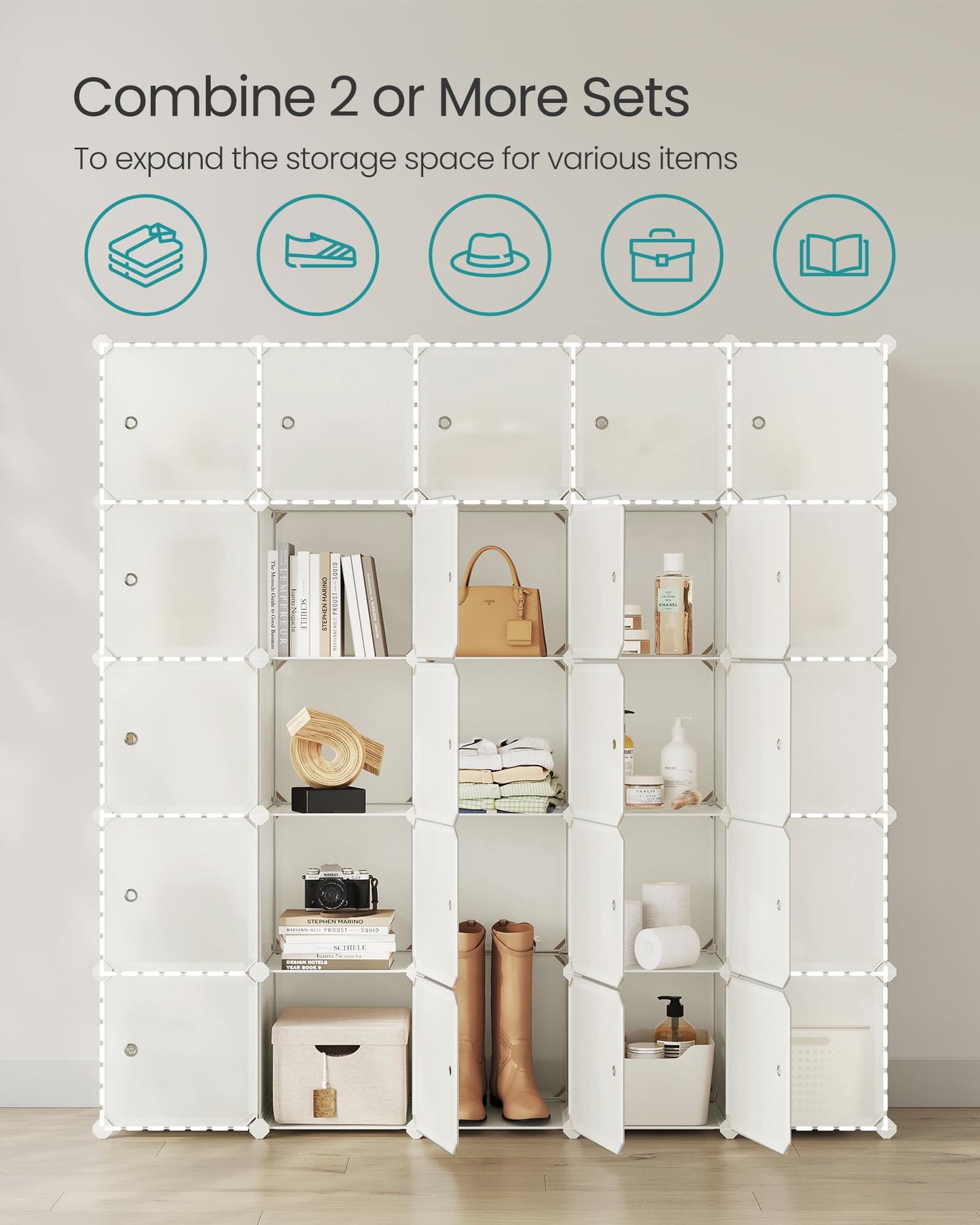 SONGMICS Cube Storage Organizer, Set of 12 Plastic Cubes, Closet Storage Shelves, DIY Plastic