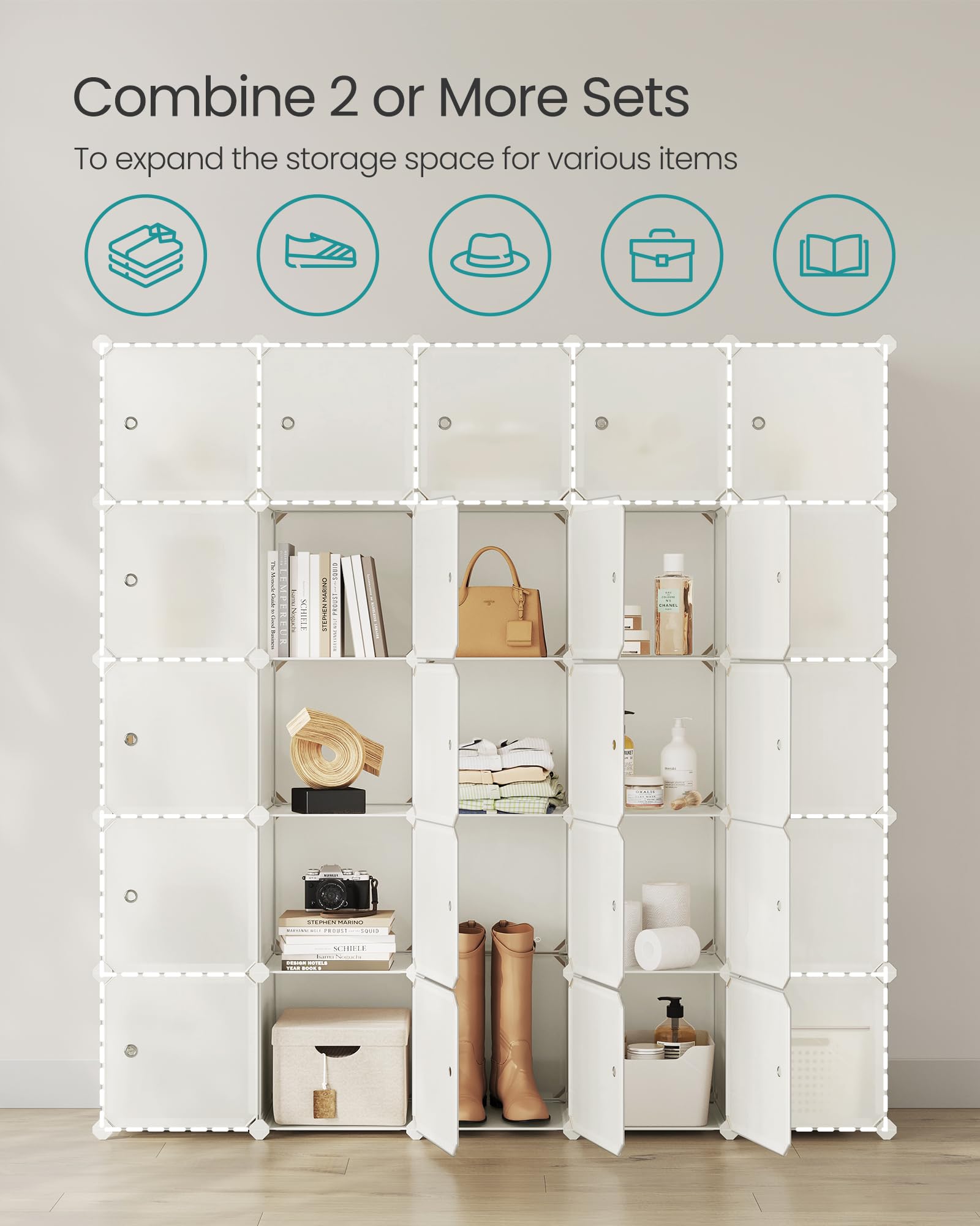 SONGMICS Cube Storage Organizer, Set of 12 Plastic Cubes, Closet Storage Shelves, DIY Plastic