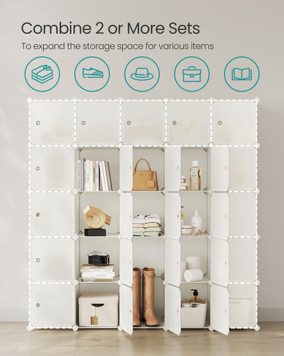 SONGMICS Cube Storage Organizer, Set of 12 Plastic Cubes, Closet Storage Shelves, DIY Plastic