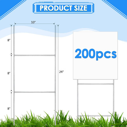 200 Pcs H Stakes for Yard Signs 24'' x 10'' Metal Heavy Duty H Frame Lawn Wire Stakes Weatherproof Metal Sign Holder Bulk for 4mm 5mm Corrugated Signs Board Guidepost Yard House Garden Decor