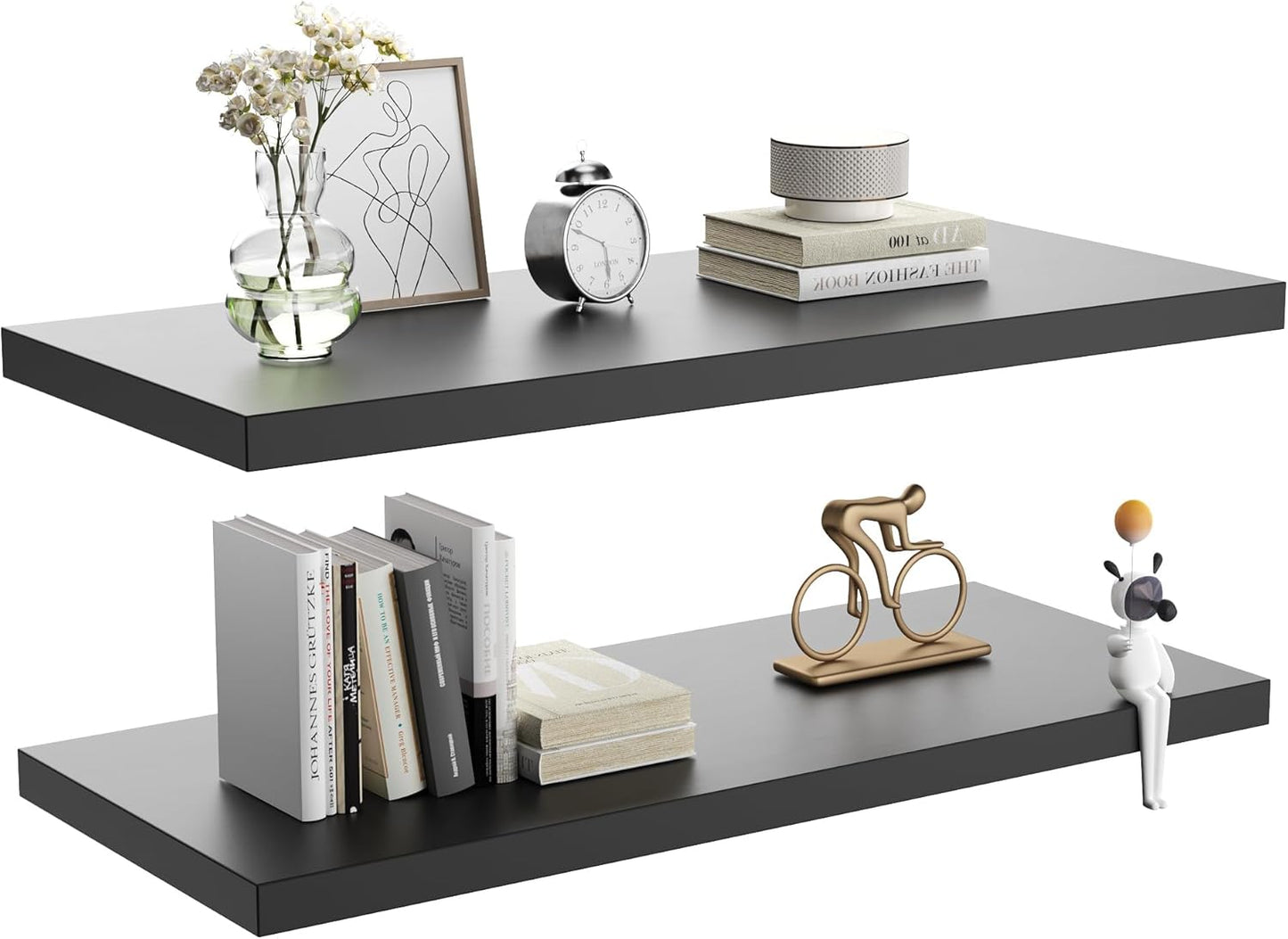 Wall Shelf Set of 2, Black Floating Shelves 36 in W x 10 in D x 1 in H, Wooden Floating Wall Shelf with Invisible Brackets for Living Room/Bedroom/Bathroom/Kitchen Storage and Decor