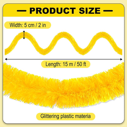 Macaron Metallic Twist Tinsel Garland - 50ft Wall Hanging Backdrop for Christmas, New Year & Valentine's Day Parties (Yellow, 2in x 50ft)