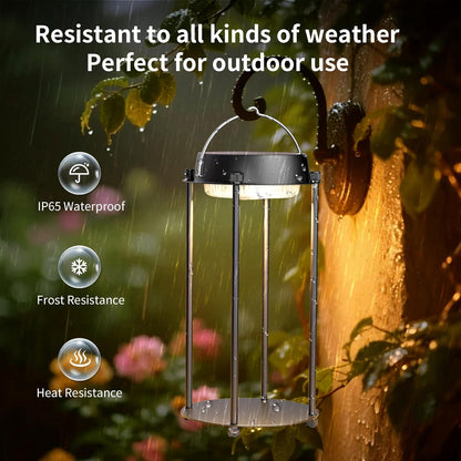 Solar Lanterns Outdoor Waterproof, LED Hanging Solar Lights for Outside, 3 Color Modes Dimmable, Rechargeable Table Lamp Indoor Decor, Solar Powered Lantern for Garden Yard Porch Patio, Black