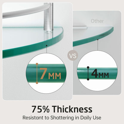 KES Glass Corner Shelf for Bathroom Corner Shelf 2 Pack Tempered Glass Shelf with Rail SUS 304 Stainless Steel Wall Mounted Brushed Finish, BGS2101A-2-P2
