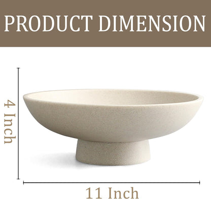 Modern Resin Pedestal Bowl – Large Fruit Bowl for Kitchen Counter, Catch All Tray for Entryway Table, Stylish Key Bowl & Dining Centerpiece, Beige