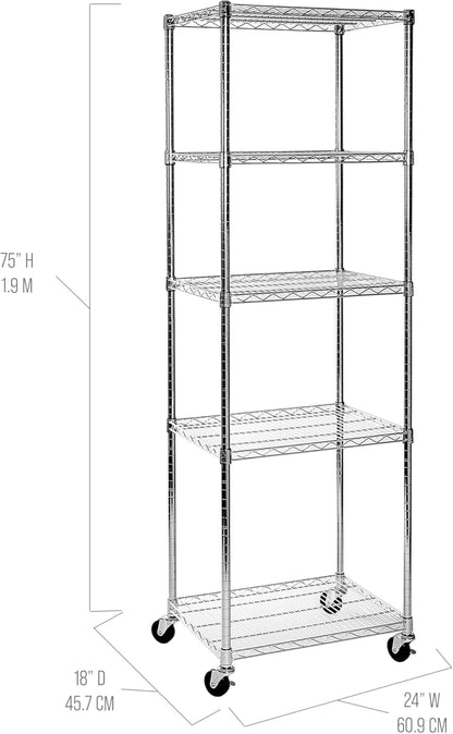 Seville Classics UltraDurable Heavy Duty NSF Solid Steel Wire Rack Storage Unit Organizer for Garage, Warehouse, Office, Restaurant, Classroom, Kitchen, 5-Tier Shelving, 24" W x 18" D