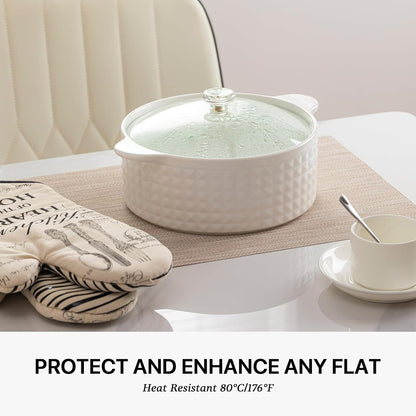 LEXMORE Placemats Set of 4 Vinyl/Plastic Woven Place Mats for Kitchen Table Indoor/Outdoor Washable Placemat Wipeable Dining Table Mats(A-Beige White)