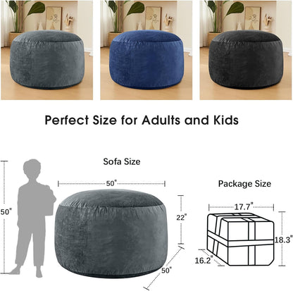 Bean Bag Chairs for Adults - Memory Foam Furniture BeanBag Chair - Kids/Teens Sofa with Soft Micro Fiber Cover - Round Fluffy Couch for Living Room Bedroom College Dorm - 5 ft, Grey