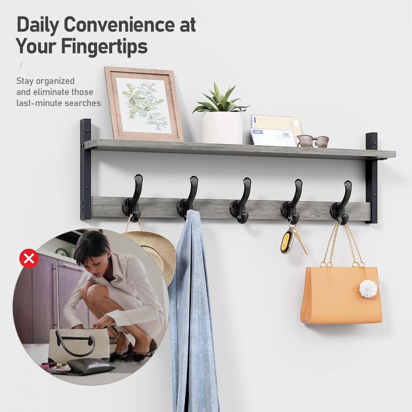 Tatub 29" Rustic Coat Rack Wall Mount with Shelf, Heavy Duty Wall Hooks with Shelf, Entryway Rustic