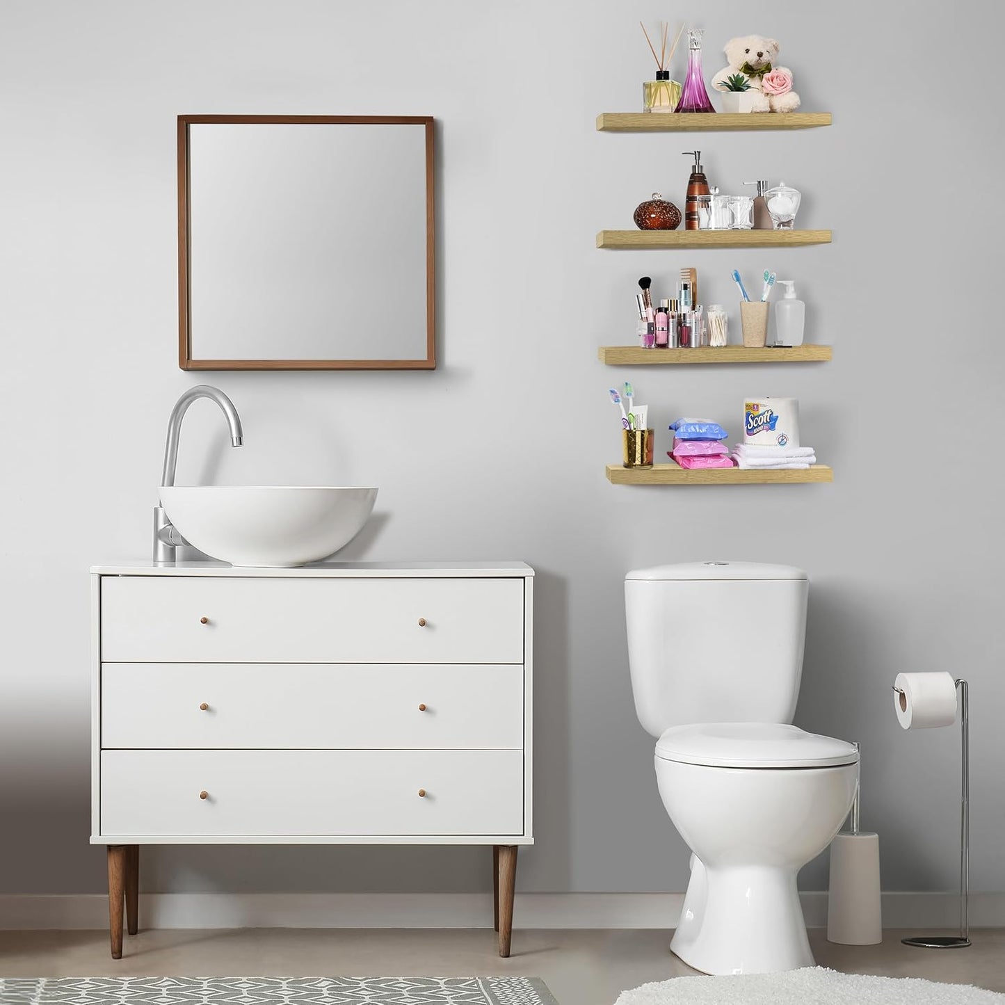 Sorbus Floating Shelves for Wall - 24" Bathroom Shelves, Wall Decor for Bedroom, Kitchen, Living Room, Home Decor & Book Storage - Mounted Floating Shelf with Invisible Brackets (Maple Wood, 4 Pack)