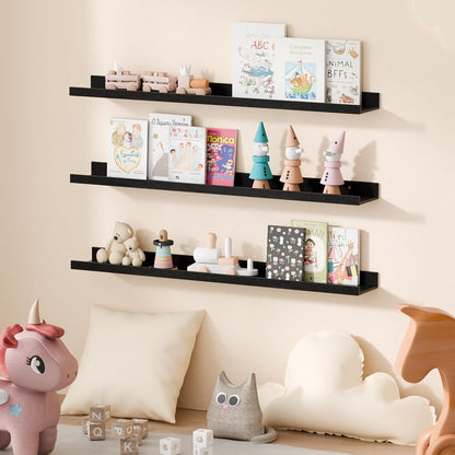 upsimples Floating Shelves for Wall, Wall Shelves for Decor Storage Set of 6, Wall Mounted Wood Shelf for Bedroom, Living Room, Bathroom, Kitchen, 35.5 inch Long Picture Ledge Shelf, Black