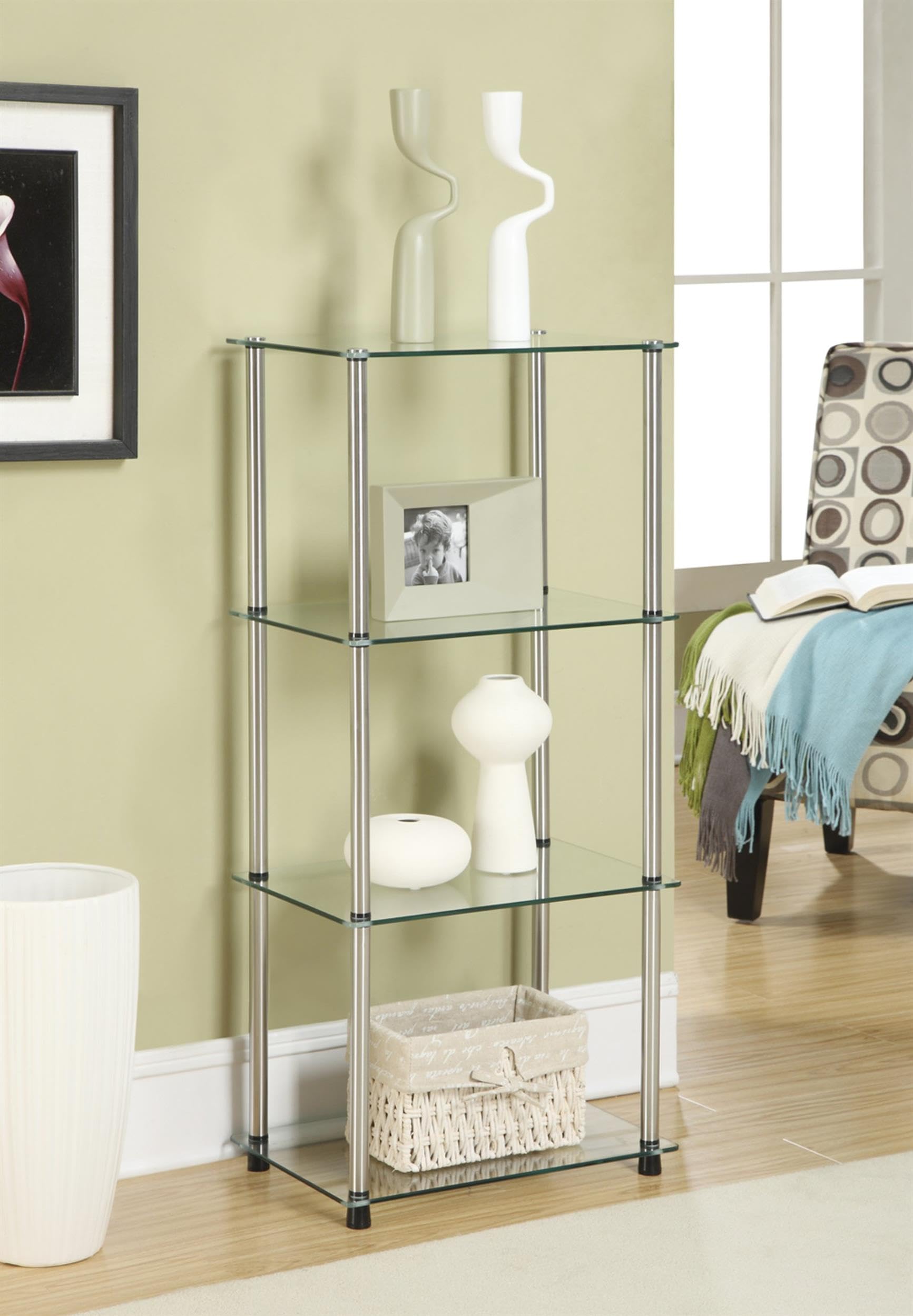 Convenience Concepts Designs2Go Classic Glass 4-Tier Tower 17.75" - Modern Media Stainless Steel