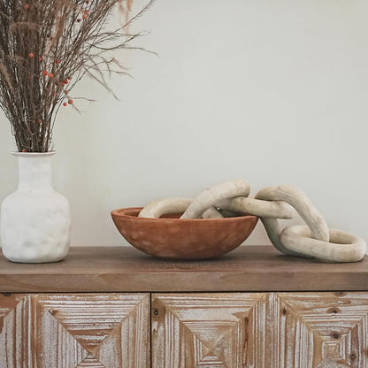 Hand Carved Wooden Decorative Bowl for Home Entryway Decor, Wood Centerpiece Bowl for Coffee Table Decor, Wood Dough Bowl for Farmhouse Decor (Mahogany)