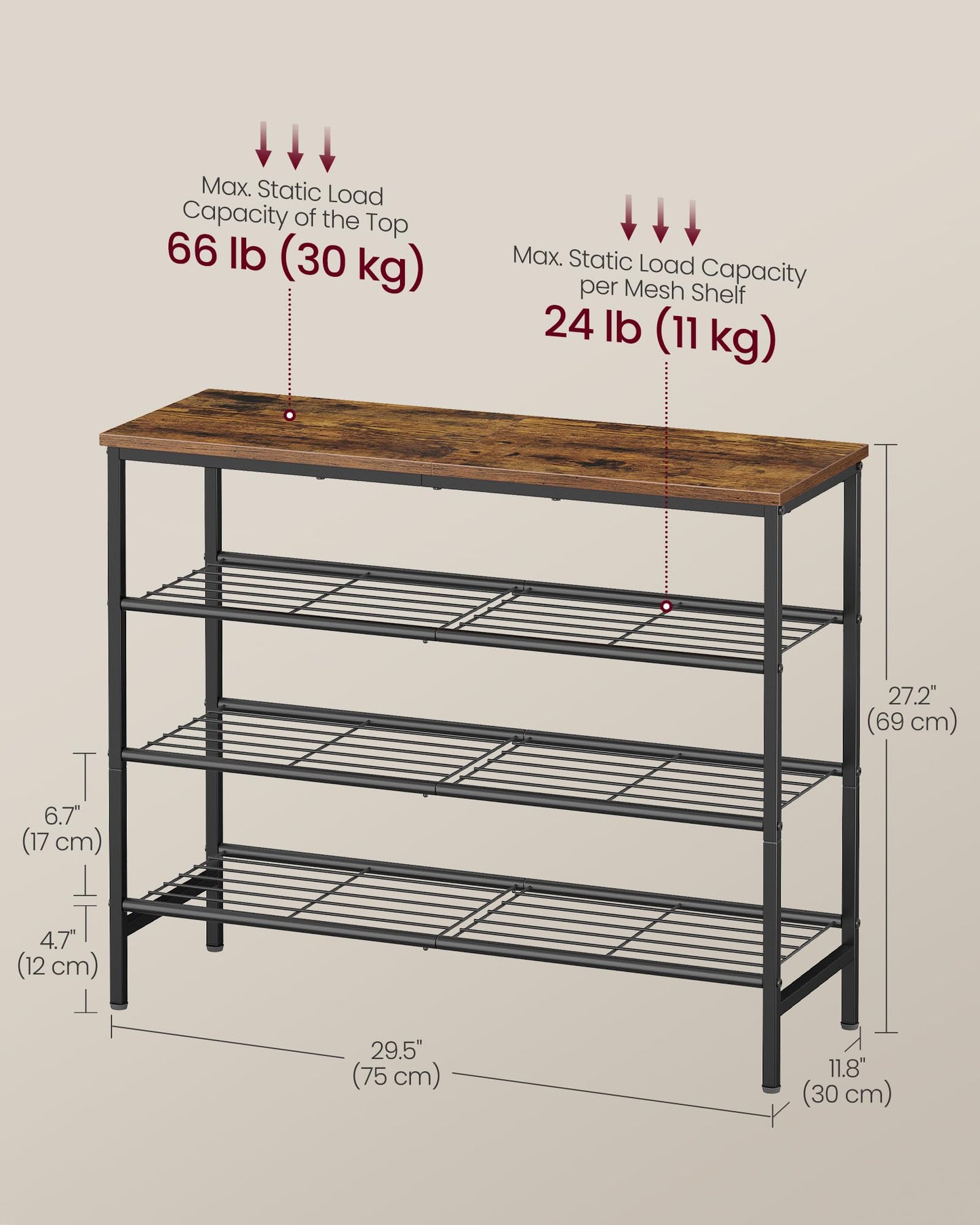 VASAGLE Shoe Rack, Shoe Storage Rack for Closet, Entryway, Living Room, Free Standing Metal