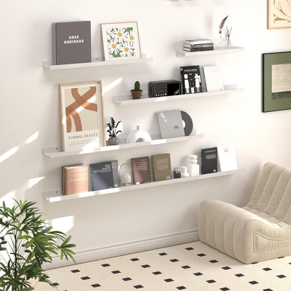 SAUMONIERES Picture Ledge Shelf Floating Book Shelves Set of 2 Wall Mounted Solid Wood for Bedroom Bathroom Living Room Kitchen, 48 Inch White