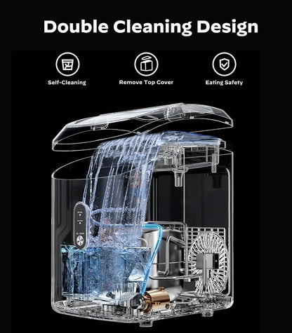 Nugget Ice Maker Countertop, Silonn Chewable Pellet Ice Machine with Self Cleaning Function, Pebble Portable Ice Maker with Ice Scoop for Home Kitchen Office, Green