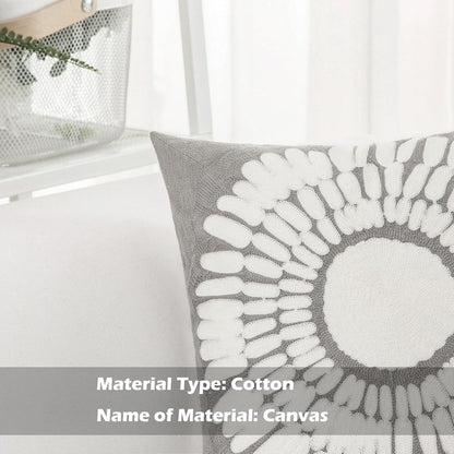 HWY 50 Grey Gray Decorative Throw Pillow Covers 18x18 Inch (1 Piece), Modern Embroidered Cotton Farmhouse Cushion Cover Pillow Case for Couch Living Room Bed Sofa, Sunflower