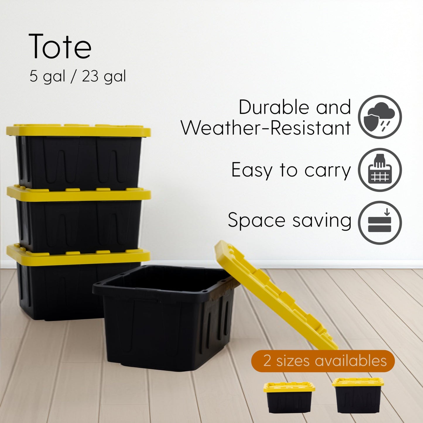 Plastic 5-Gallon Storage Tote with Lockable Lid, Stackable Tough Regular-Duty Bin for Garage