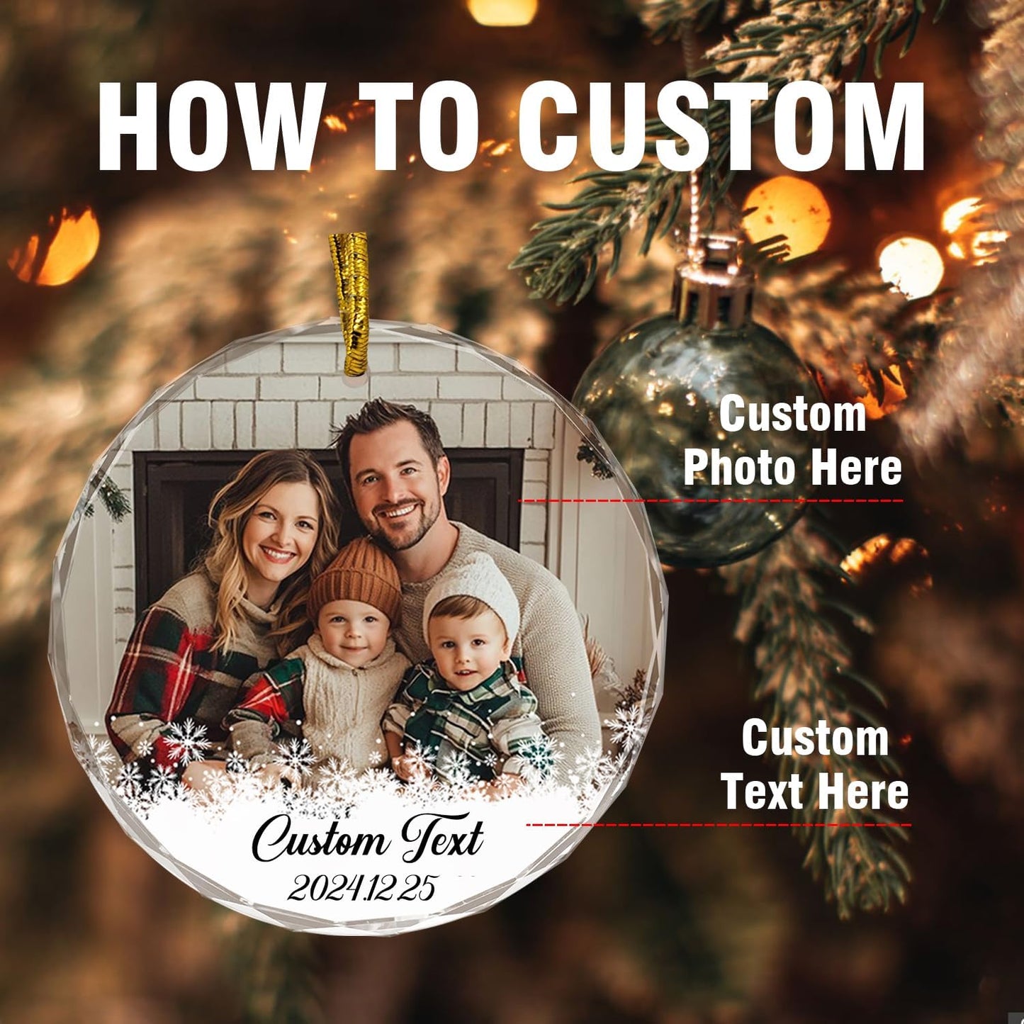 Personalized Photo Text Ornaments, Custom Ornaments for Family Couple Friend Children, Personalized Decorative Hanging Glass Decor, Custom Gifts for Person/Pet, Festival Birthday Gifts