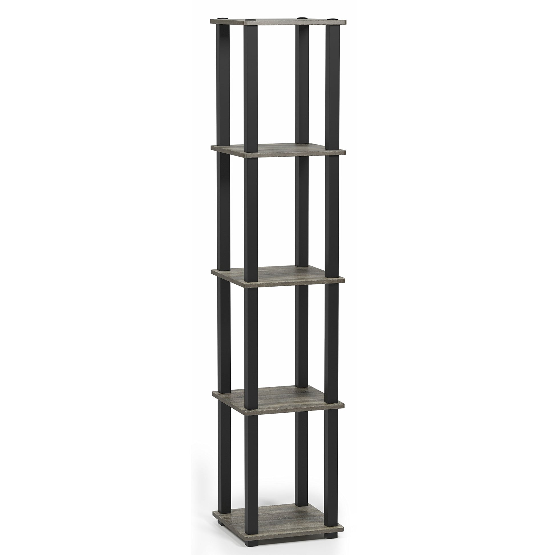 FURINNO Turn-S-Tube 5-Tier Corner Square Rack Display Shelf, French Oak Grey/Black