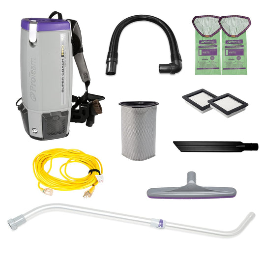 ProTeam Super Coach Pro 10 Backpack Vacuum Commercial with Telescoping Wand Tool Kit, 10 Quart