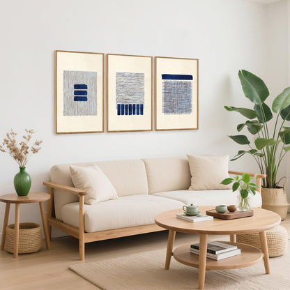 Aurlan Boho Christian Line Art Framed Wall Decor(16"x24"), 3PCS Minimalist Jesus Leavs the 99 Sheep Lamb Bible Story Canvas Artwork, Neutral Abstract Beige Navy Blue Religious Painting for Bedroom Living Room