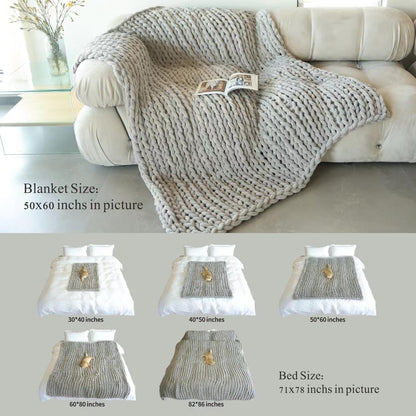 Maetoow Chenille Chunky Knit Blanket Throw （50×60 Inch）, Handmade Warm & Cozy Blanket Couch, Bed, Home Decor, Soft Breathable Fleece Banket, Christmas Thick and Giant Yarn Throws, Baby Blue