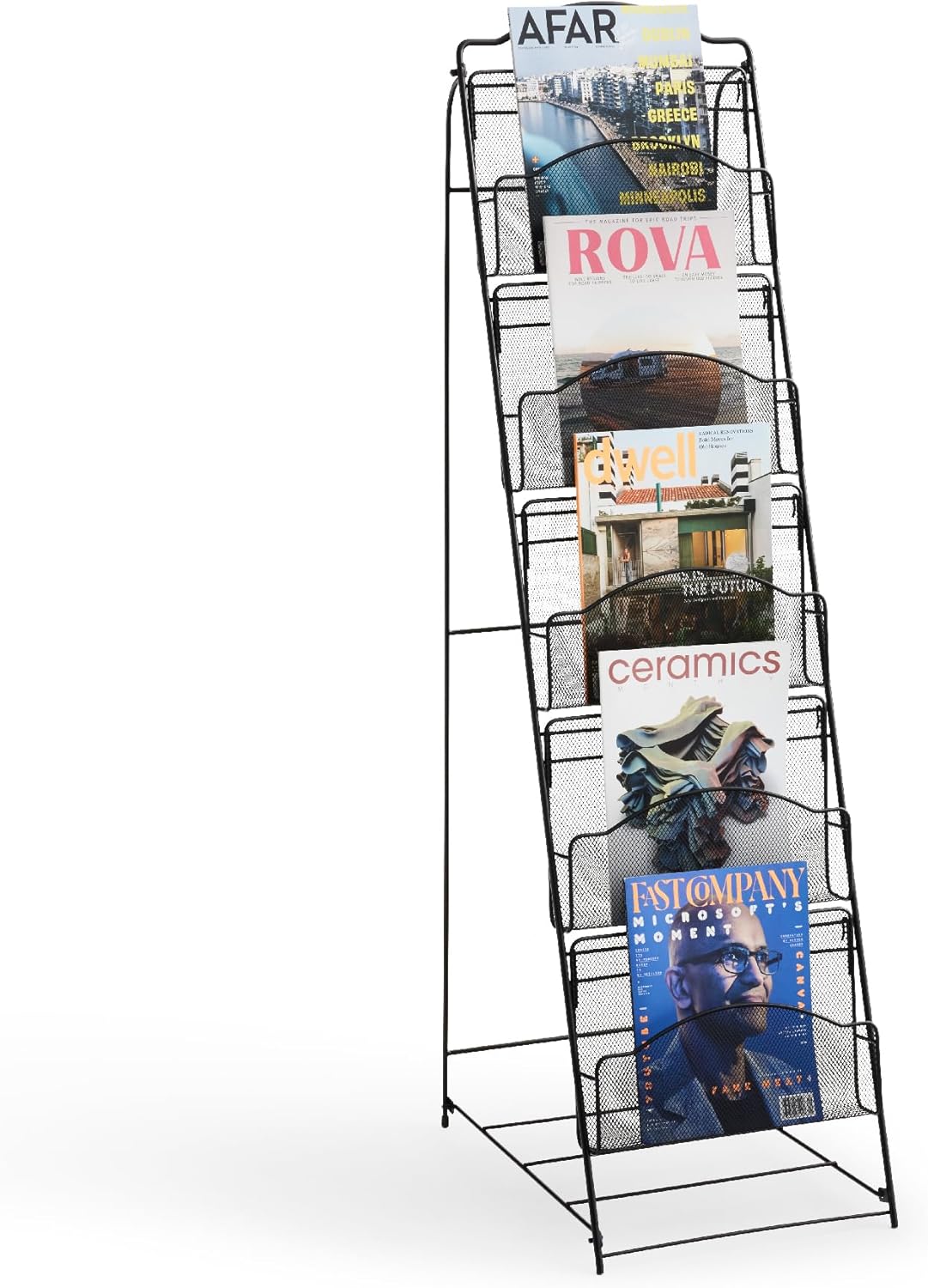 Safco Onyx Mesh Magazine Holder, Ladder Style Display Rack with 5 Pockets, Brochure Organizer, Commercial-Grade Steel Construction, Black