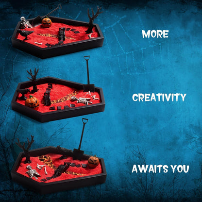 Coffin Zen Garden for Desk 7" x 9" Mini Zen Garden Kit Accessories for Office Coffin Spooky Decor Tray Gifts Gothic Decor Gift for Man Women