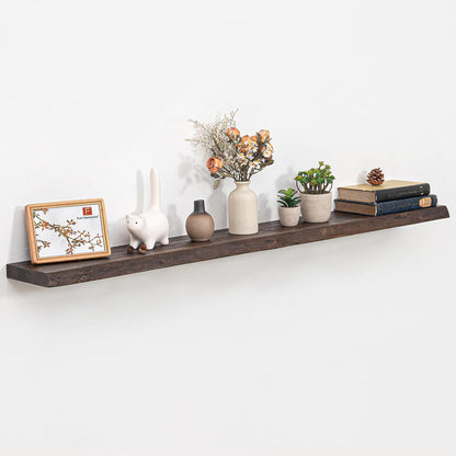 55 Inch Floating Shelves, Live Edge Elm Wood Floating Shelf for Wall, Wall-Mounted Display Shelves with Invisible Heavy-Duty Bracket, Long Floating Shelf for Kitchen, Living Room, Walnut Finish